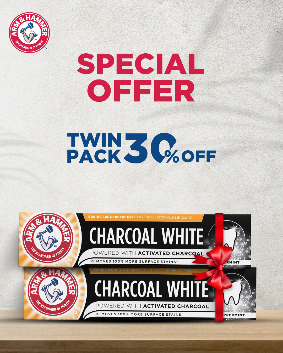 Arm & Hammer CHARCOAL WHITE TOOTHPASTE 75ML(TWIN PACK 30% OFF)