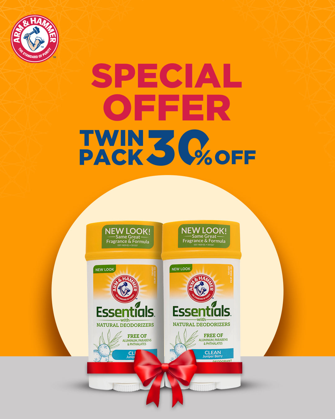 Arm & Hammer ESSENTIAL DEODORANT STICK W/CLEAN 71GM (TWIN PACK 30% OFF)