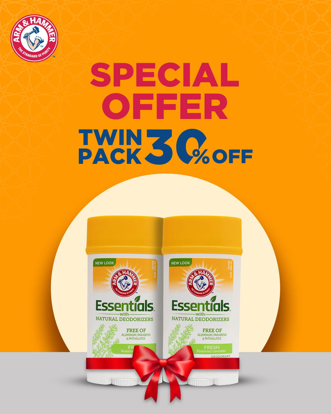 Arm & Hammer ESSENTIAL DEODORANT STICK W/FRESH 71GM (TWIN PACK 30% OFF)