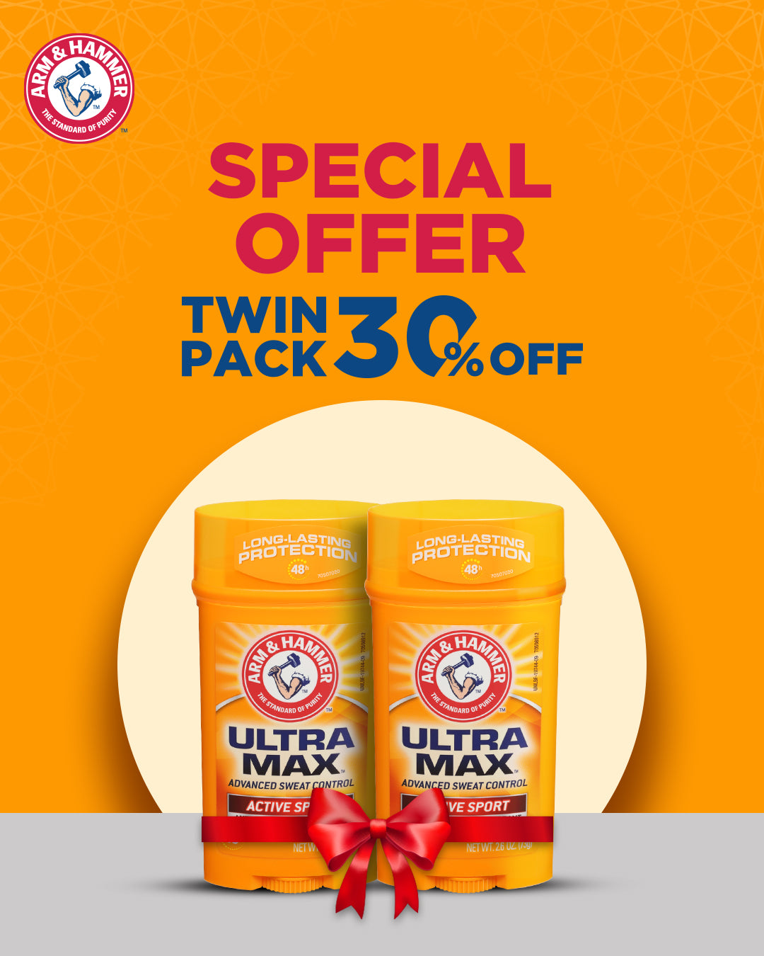 Arm & Hammer ULTRAMAX™ DEODORANT STICK ACTIVE SPORT 73GM (TWIN PACK 30% OFF)